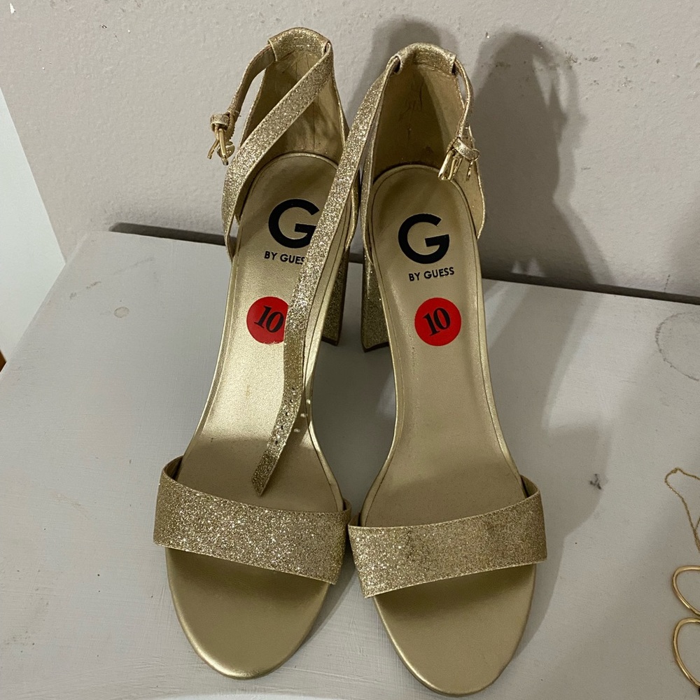 Guess Gold Sparkle Heels with Strap